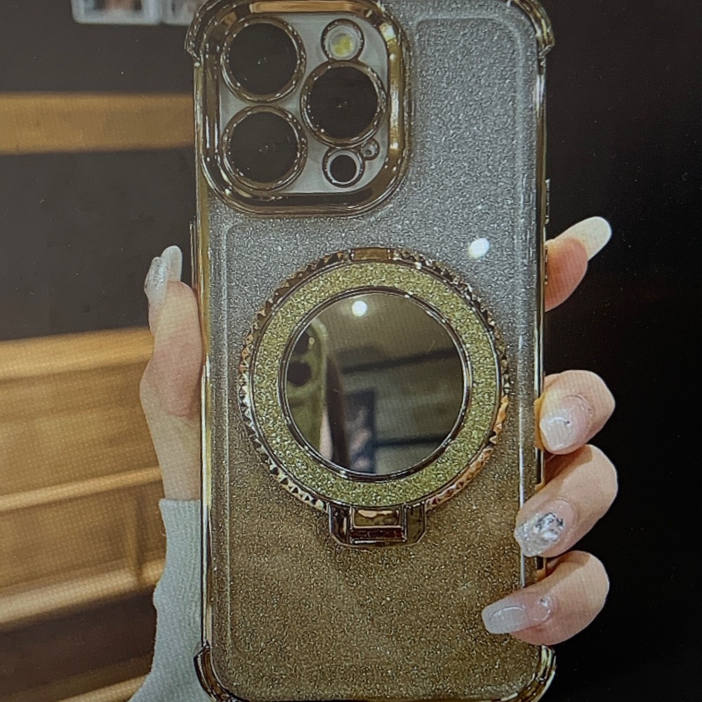 Elegant Gold Glitter Phone Case with Ring Holder
